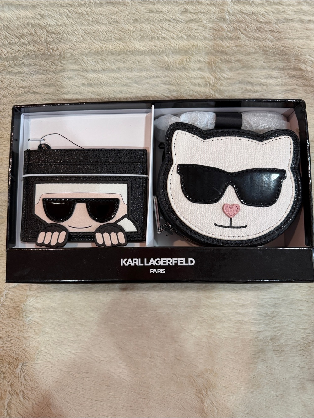 Karl Lagerfeld Black & White Cat Coin Purse and Card Holder Set